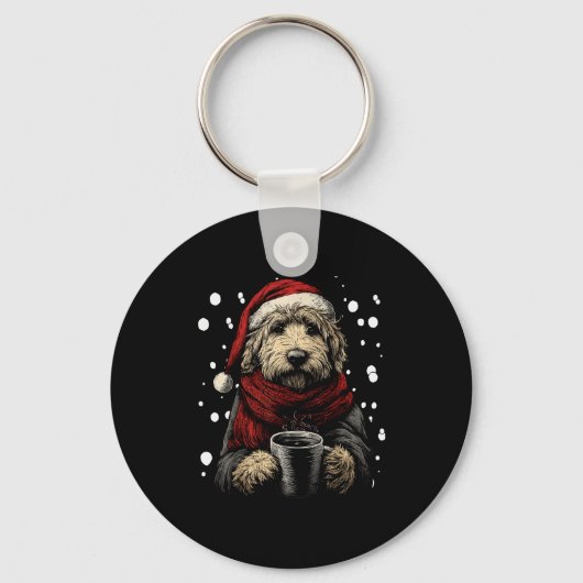Weihnachten Goldendoodle Weihnachtsmann Hut Kaffee Schlüsselanhänger (Vorderseite)