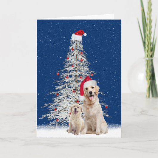 Weihnachten Goldene Retrievers mit weißem Baum (Vorderseite)
