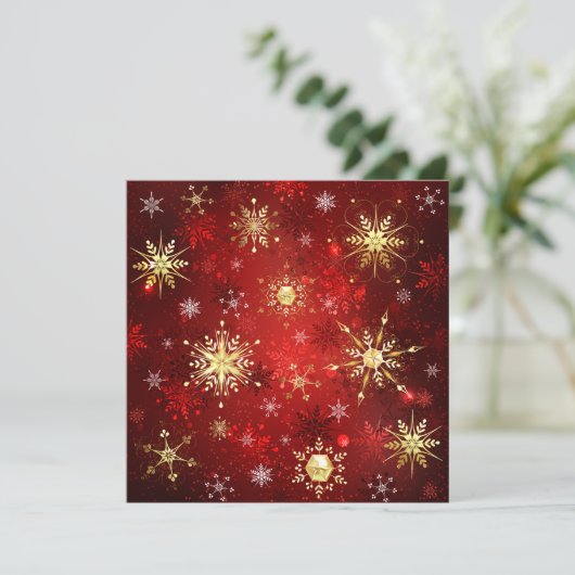 Weihnachten Goldene Schneeflocken im roten Hinterg (Stehend Vorderseite)