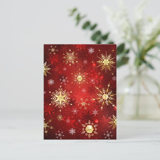 Weihnachten Goldene Schneeflocken im roten Hinterg (Stehend Vorderseite)