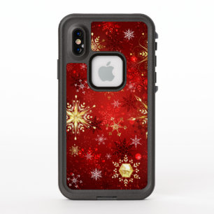 Weihnachten Goldene Schneeflocken im roten Hinterg