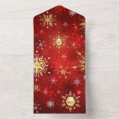 Weihnachten Goldene Schneeflocken im roten Hinterg All In One Einladung (Innen Boden)