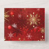 Weihnachten Goldene Schneeflocken im roten Hinterg All In One Einladung (Rückseite)