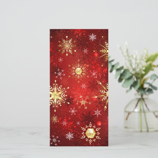 Weihnachten Goldene Schneeflocken im roten Hinterg Ankündigung (Stehend Vorderseite)