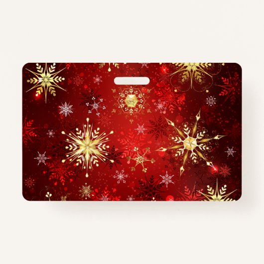 Weihnachten Goldene Schneeflocken im roten Hinterg Ausweis (Vorderseite)