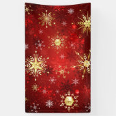 Weihnachten Goldene Schneeflocken im roten Hinterg Banner (Vertikal)