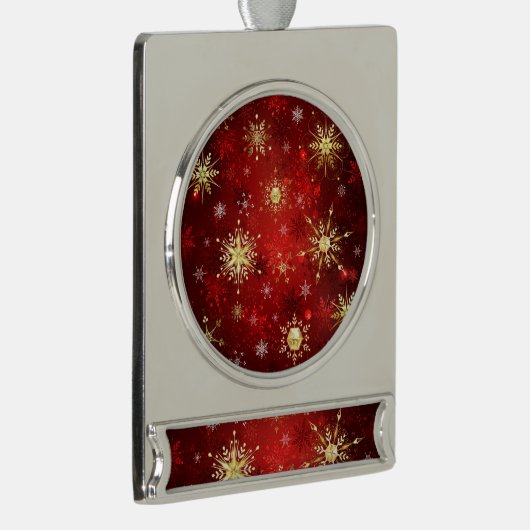 Weihnachten Goldene Schneeflocken im roten Hinterg Banner-Ornament Silber (Rechts)