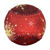 Weihnachten Goldene Schneeflocken im roten Hinterg Baseball (Rückseite)