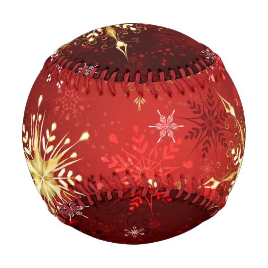 Weihnachten Goldene Schneeflocken im roten Hinterg Baseball (Vorderseite)