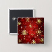 Weihnachten Goldene Schneeflocken im roten Hinterg Button (Vorne & Hinten)