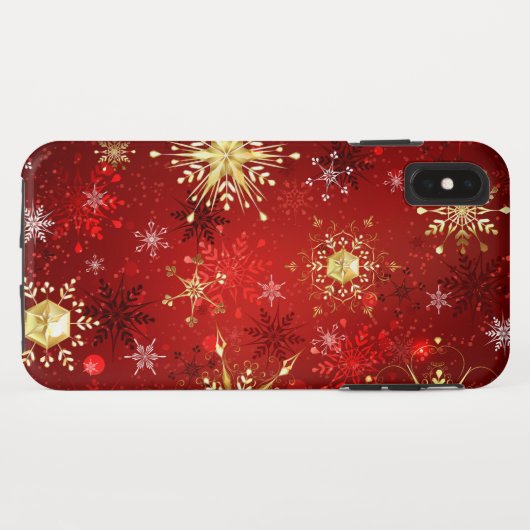 Weihnachten Goldene Schneeflocken im roten Hinterg Case-Mate iPhone Hülle (Rückseite (Horizontal))