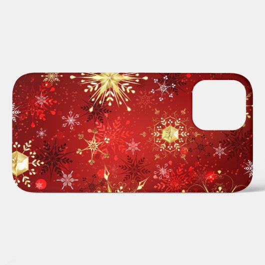 Weihnachten Goldene Schneeflocken im roten Hinterg Case-Mate iPhone Hülle (Rückseite (Horizontal))