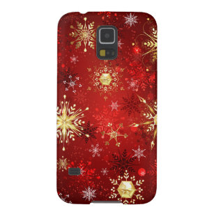 Weihnachten Goldene Schneeflocken im roten Hinterg Galaxy S5 Cover