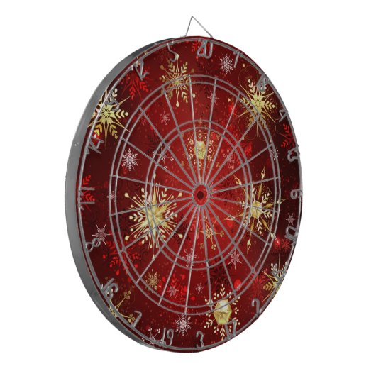 Weihnachten Goldene Schneeflocken im roten Hinterg Dartscheibe (Vorderseite Links)