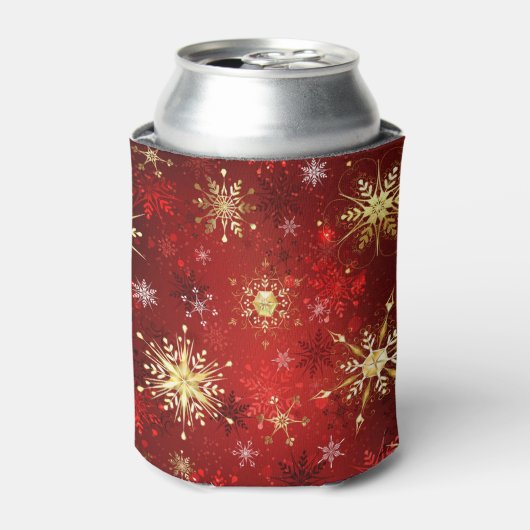 Weihnachten Goldene Schneeflocken im roten Hinterg Dosenkühler (Kanne Vorderseite)
