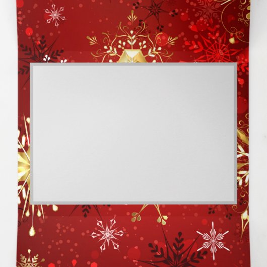 Weihnachten Goldene Schneeflocken im roten Hinterg Dreifach Gefaltete Ankündigung (Innenseite Mitte)