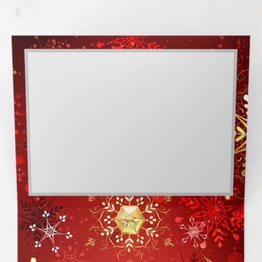 Weihnachten Goldene Schneeflocken im roten Hinterg Dreifach-gefaltete Programmkarte (Innen Erste Seite)