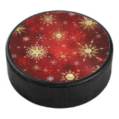 Weihnachten Goldene Schneeflocken im roten Hinterg Eishockey Puck (3/4)