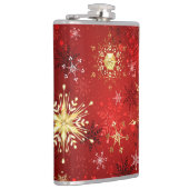 Weihnachten Goldene Schneeflocken im roten Hinterg Flachmann (Rechts)