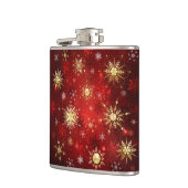 Weihnachten Goldene Schneeflocken im roten Hinterg Flachmann (Links)