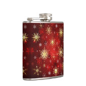 Weihnachten Goldene Schneeflocken im roten Hinterg Flachmann (Rechts)