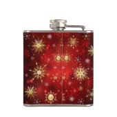 Weihnachten Goldene Schneeflocken im roten Hinterg Flachmann (Rückseite)