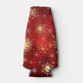 Weihnachten Goldene Schneeflocken im roten Hinterg Flaschenkühler (Vorderseite)