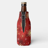 Weihnachten Goldene Schneeflocken im roten Hinterg Flaschenkühler (Flasche Rückseite)