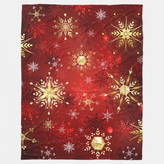 Weihnachten Goldene Schneeflocken im roten Hinterg Fleecedecke (Vorderseite)