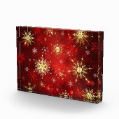 Weihnachten Goldene Schneeflocken im roten Hinterg Fotoblock (Rechts)