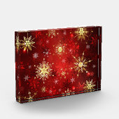 Weihnachten Goldene Schneeflocken im roten Hinterg Fotoblock (Links)