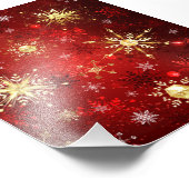 Weihnachten Goldene Schneeflocken im roten Hinterg Fotodruck (Ecke)