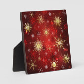 Weihnachten Goldene Schneeflocken im roten Hinterg Fotoplatte (Vorderseite)