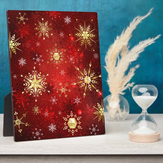 Weihnachten Goldene Schneeflocken im roten Hinterg Fotoplatte (Seite)