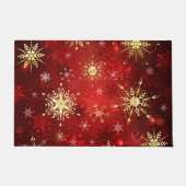 Weihnachten Goldene Schneeflocken im roten Hinterg Fußmatte (Vorderseite)