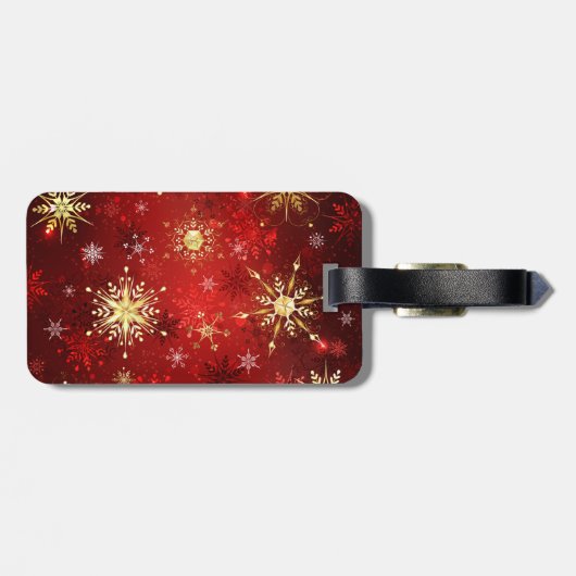 Weihnachten Goldene Schneeflocken im roten Hinterg Gepäckanhänger (Rückseite horizontal)