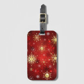 Weihnachten Goldene Schneeflocken im roten Hinterg Gepäckanhänger (Vorderseite Vertikal)