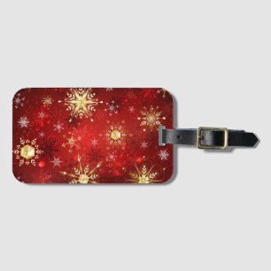 Weihnachten Goldene Schneeflocken im roten Hinterg Gepäckanhänger