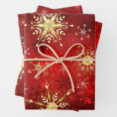 Weihnachten Goldene Schneeflocken im roten Hinterg Geschenkpapier Set (Beispiel)