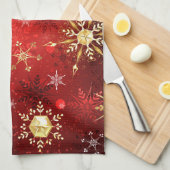 Weihnachten Goldene Schneeflocken im roten Hinterg Geschirrtuch (Viertel Falte)