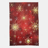 Weihnachten Goldene Schneeflocken im roten Hinterg Geschirrtuch (Vertikal)