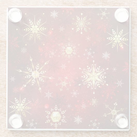 Weihnachten Goldene Schneeflocken im roten Hinterg Glasuntersetzer (Rückseite)