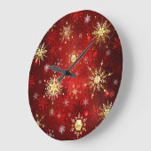 Weihnachten Goldene Schneeflocken im roten Hinterg Große Wanduhr (Winkel)