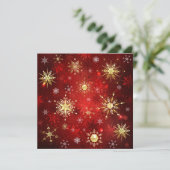 Weihnachten Goldene Schneeflocken im roten Hinterg Hinweiskarte (Stehend Vorderseite)