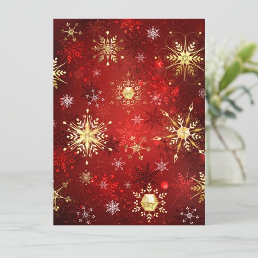 Weihnachten Goldene Schneeflocken im roten Hinterg Hinweiskarte (Stehend Vorderseite)