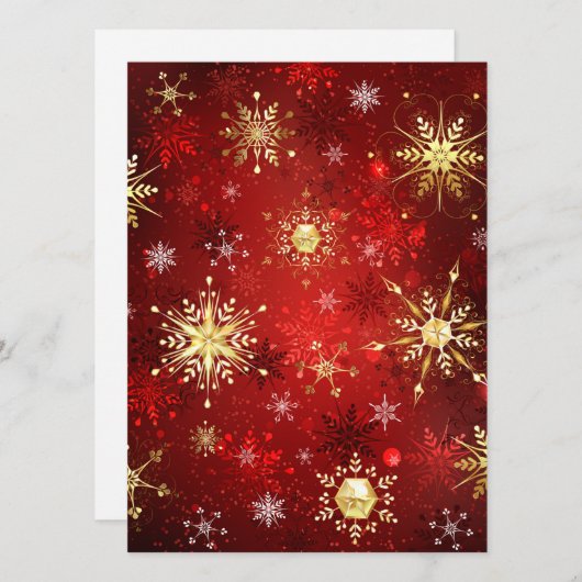 Weihnachten Goldene Schneeflocken im roten Hinterg Hinweiskarte (Vorne/Hinten)