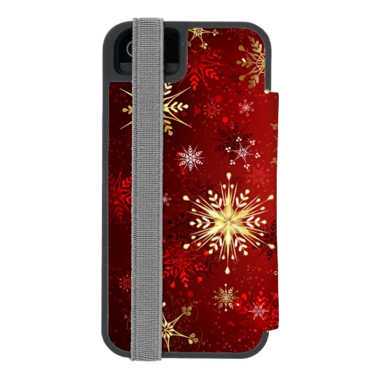Weihnachten Goldene Schneeflocken im roten Hinterg Incipio iPhone Geldbeutel-Hülle (Folio Rückseite)