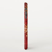 Weihnachten Goldene Schneeflocken im roten Hinterg iPhone Hülle (Linke Seite)