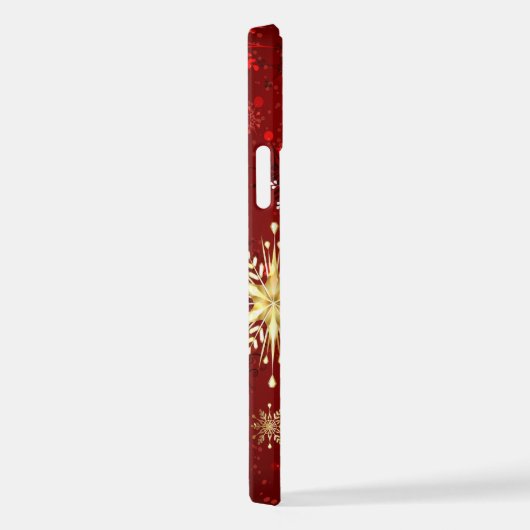 Weihnachten Goldene Schneeflocken im roten Hinterg iPhone Hülle (Rechte Seite)