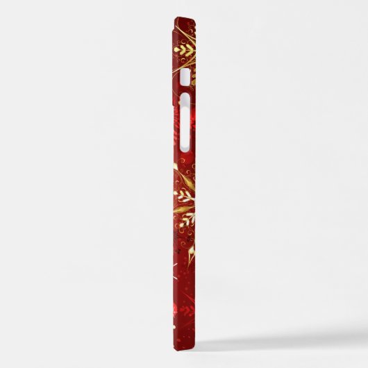 Weihnachten Goldene Schneeflocken im roten Hinterg iPhone Hülle (Linke Seite)